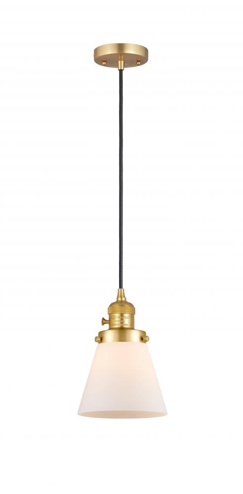 Cone - 1 Light - 6 inch - Satin Gold - Cord hung - Mini Pendant