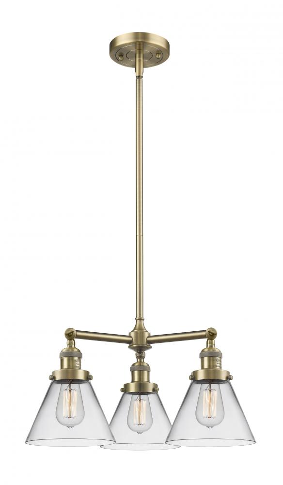 Cone - 3 Light - 22 inch - Antique Brass - Stem Hung - Chandelier