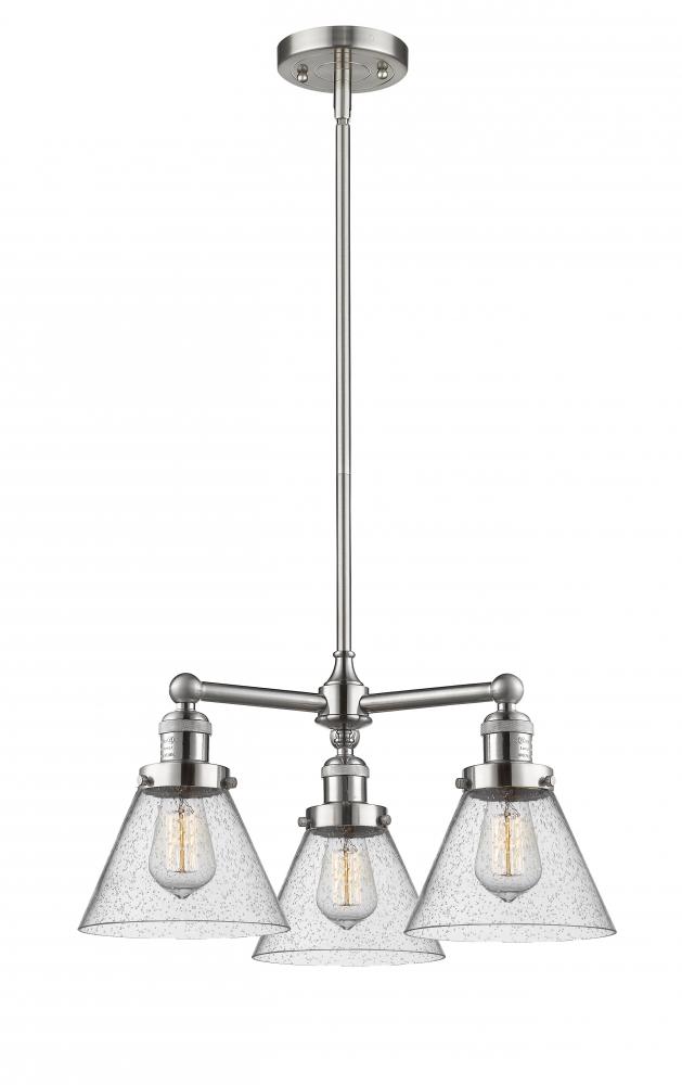 Cone - 3 Light - 22 inch - Brushed Satin Nickel - Stem Hung - Chandelier