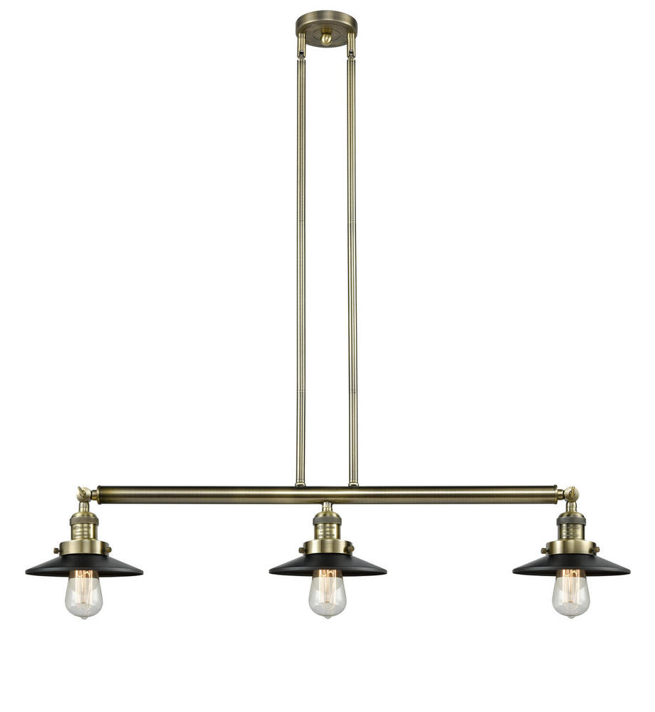 Railroad - 3 Light - 41 inch - Antique Brass - Stem Hung - Adjustable Island Light