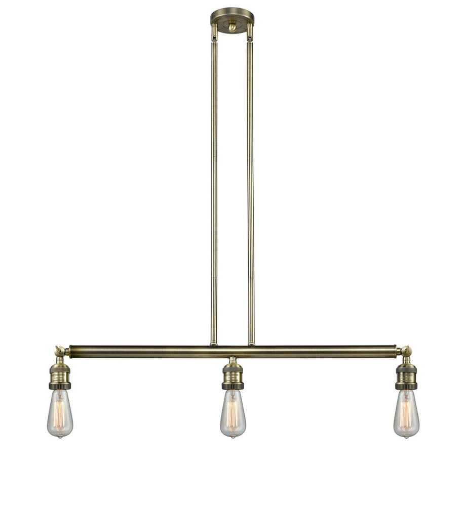 Bare Bulb - 3 Light - 38 inch - Antique Brass - Stem Hung - Island Light