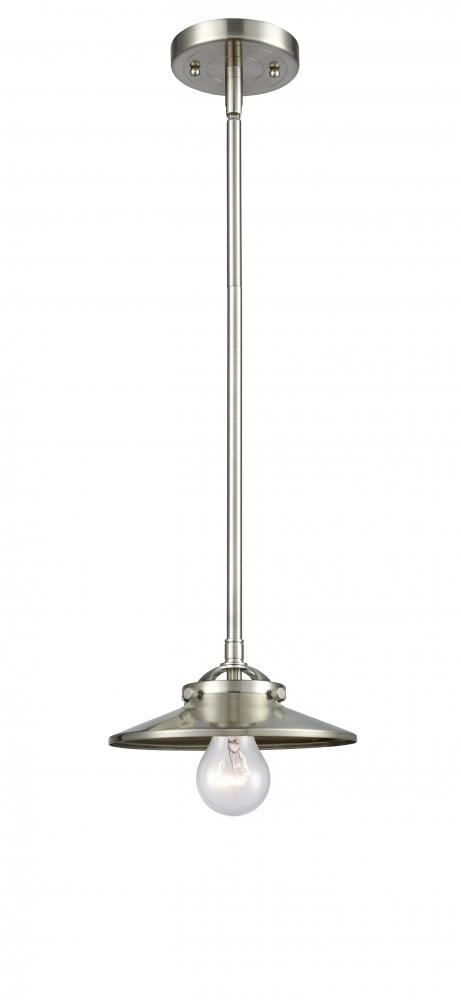 Railroad - 1 Light - 8 inch - Brushed Satin Nickel - Stem hung - Mini Pendant