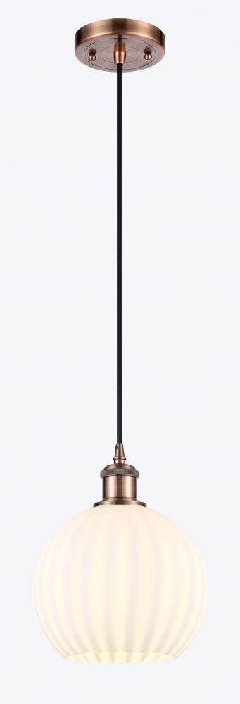 White Venetian - 1 Light - 8 inch - Antique Copper - Cord Hung - Mini Pendant