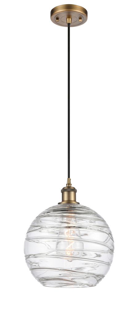 Athens Deco Swirl - 1 Light - 10 inch - Brushed Brass - Cord hung - Mini Pendant