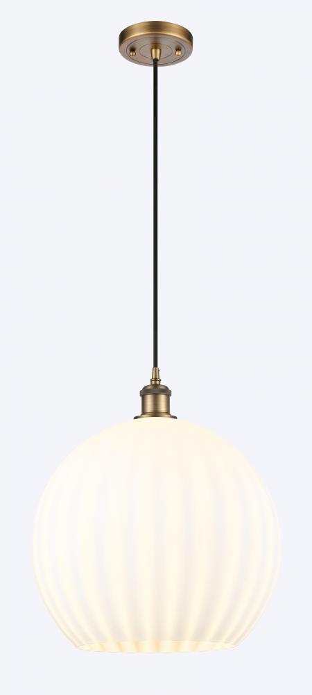 White Venetian - 1 Light - 14 inch - Brushed Brass - Cord Hung - Pendant