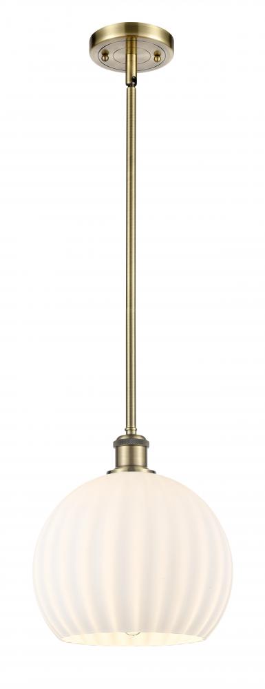 White Venetian - 1 Light - 10 inch - Antique Brass - Mini Pendant