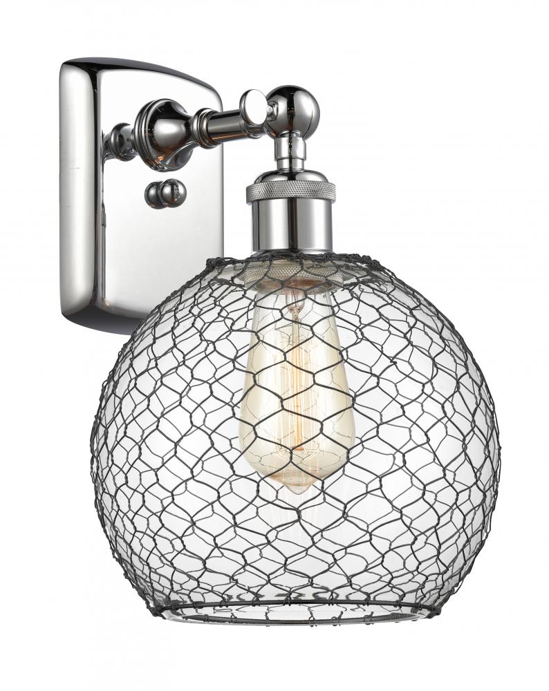 Farmhouse Chicken Wire - 1 Light - 8 inch - Polished Chrome - Sconce
