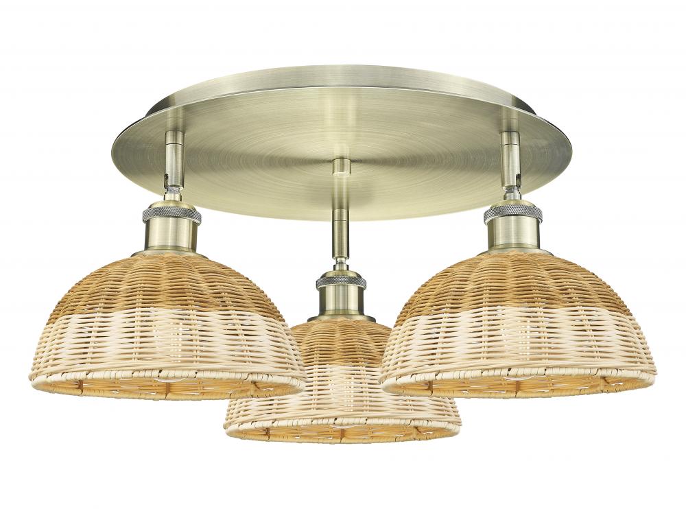 Bristol Natural II - 3 Light - 21 inch - Antique Brass - Flush Mount