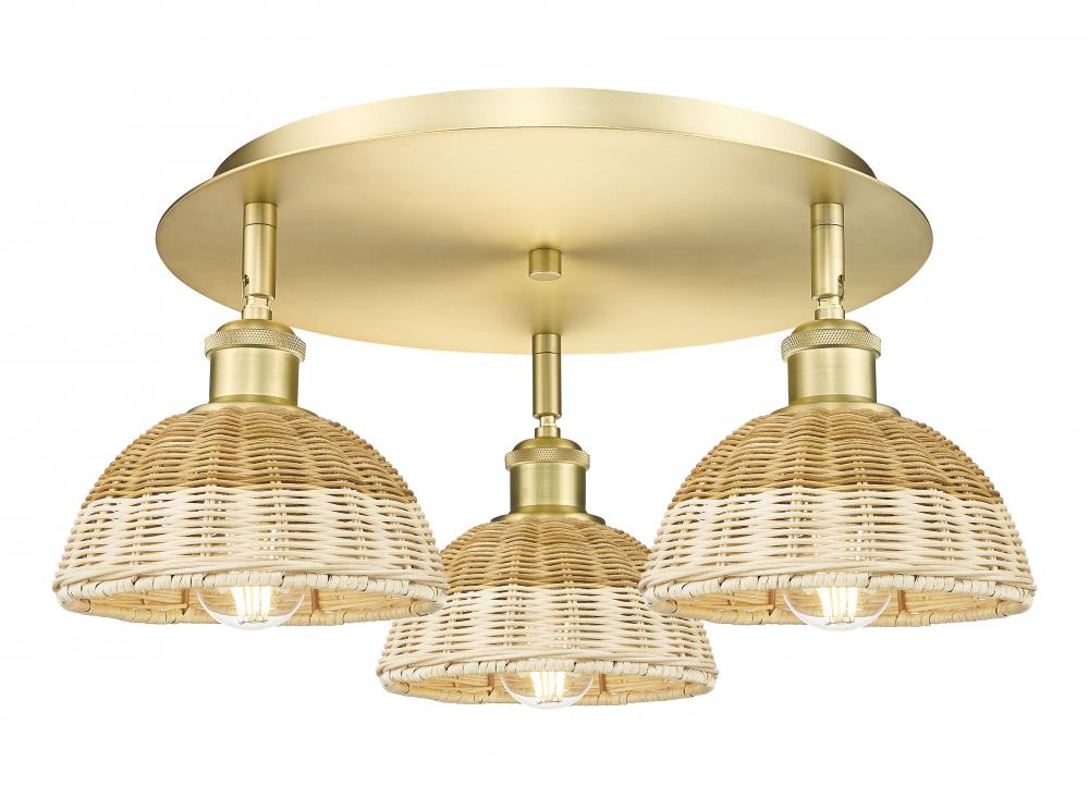 Bristol Natural II - 3 Light - 19 inch - Satin Gold - Flush Mount