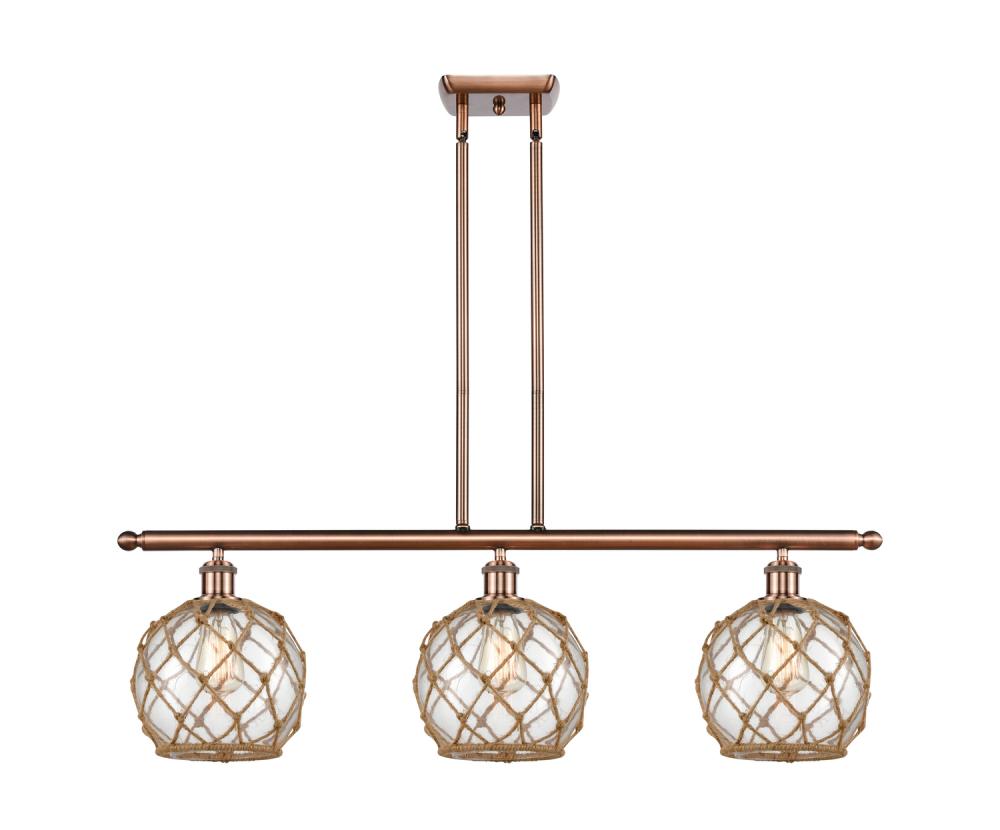 Farmhouse Rope - 3 Light - 36 inch - Antique Copper - Stem hung - Island Light