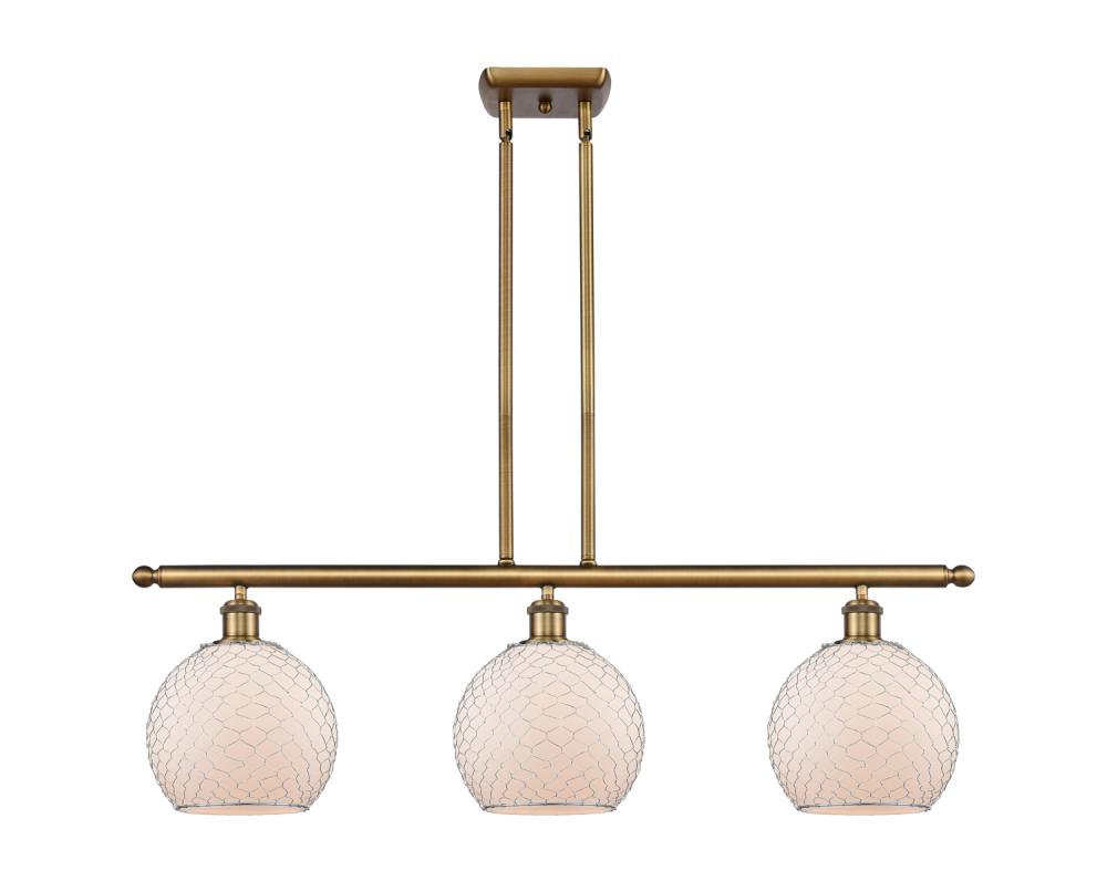 Farmhouse Chicken Wire - 3 Light - 36 inch - Brushed Brass - Cord hung - Island Light