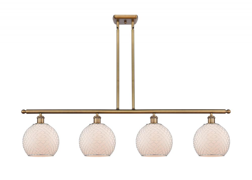 Farmhouse Chicken Wire - 4 Light - 48 inch - Brushed Brass - Cord hung - Island Light
