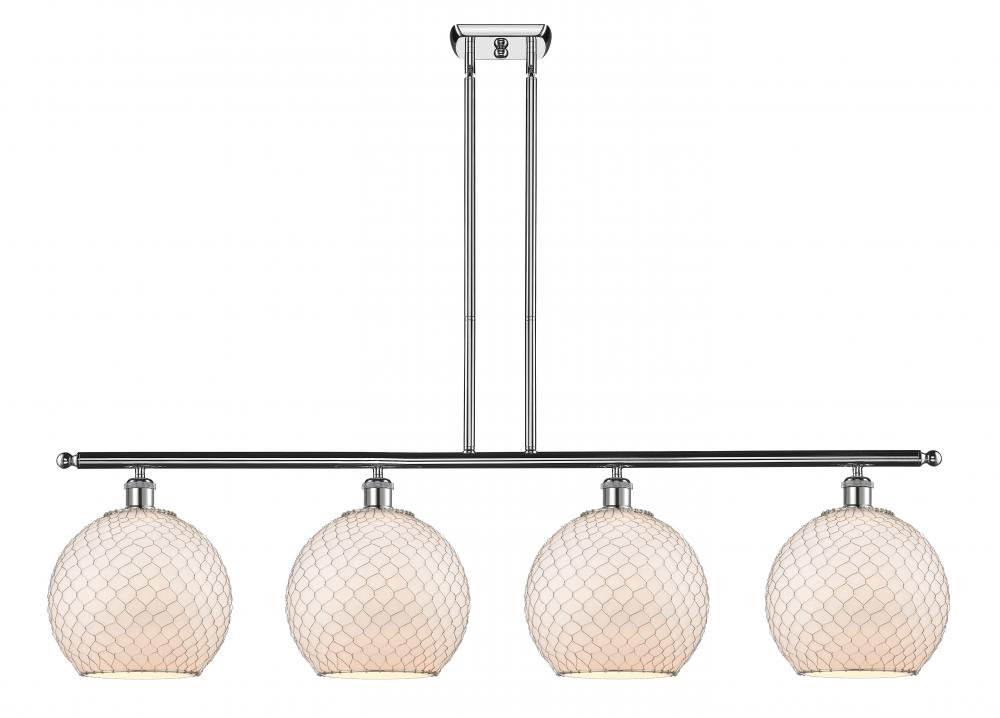 Farmhouse Chicken Wire - 4 Light - 48 inch - Polished Chrome - Stem hung - Island Light