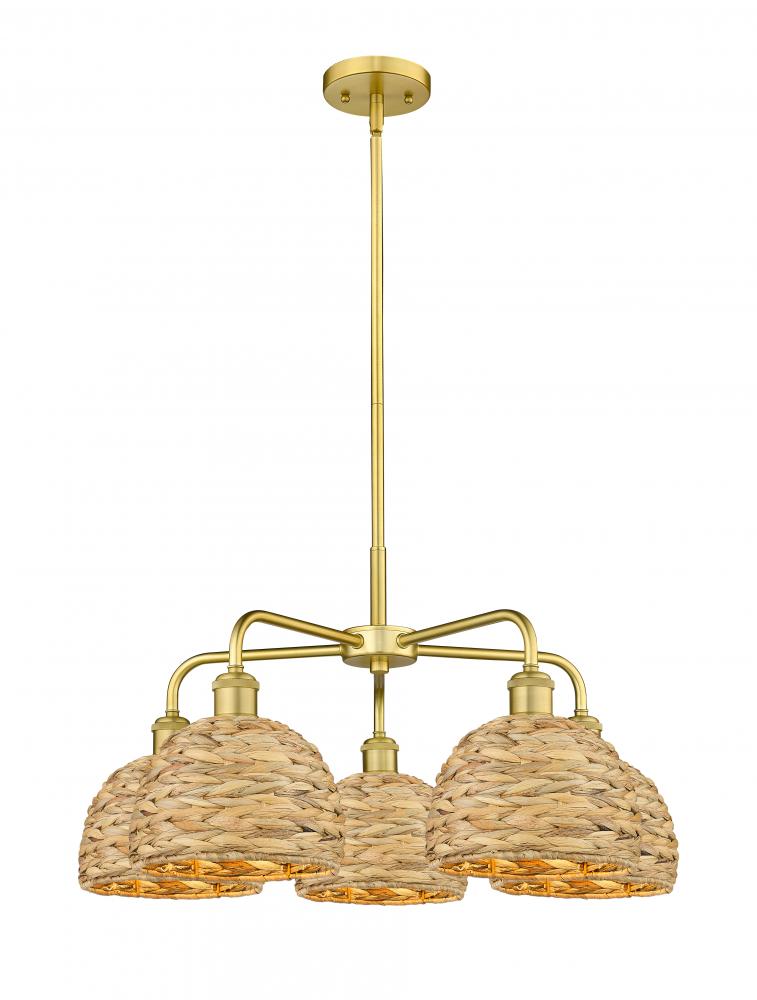 Woven Rattan - 5 Light - 27 inch - Satin Gold - Stem hung - Chandelier