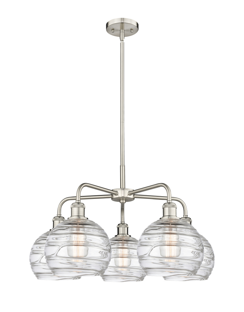 Athens Deco Swirl - 5 Light - 27 inch - Satin Nickel - Stem hung - Chandelier