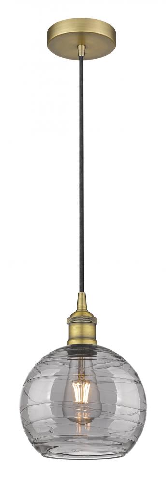 Athens Deco Swirl - 1 Light - 8 inch - Brushed Brass - Cord hung - Mini Pendant