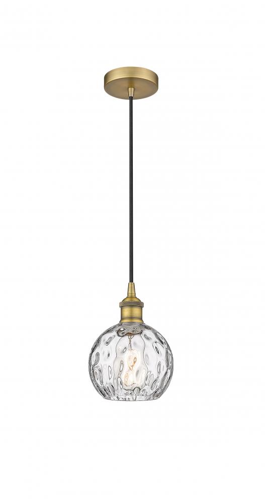 Athens Water Glass - 1 Light - 6 inch - Brushed Brass - Cord hung - Mini Pendant