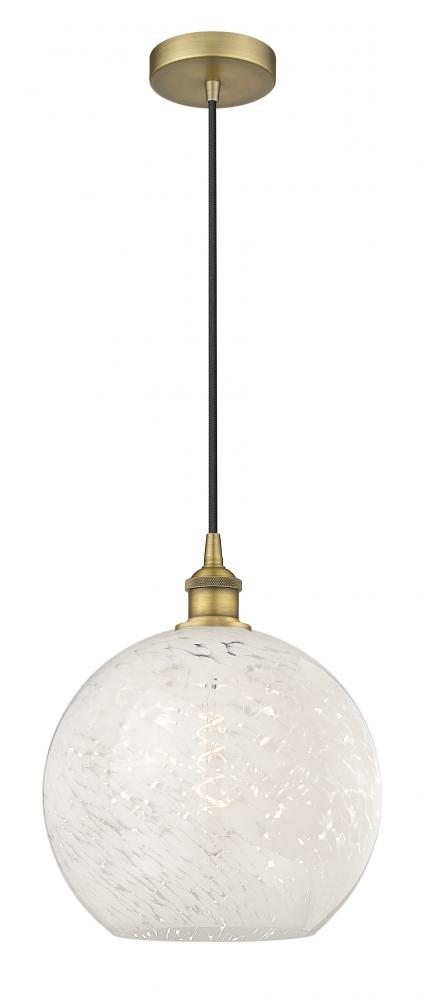White Mouchette - 1 Light - 12 inch - Brushed Brass - Cord Hung - Mini Pendant
