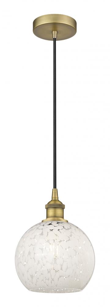 White Mouchette - 1 Light - 8 inch - Brushed Brass - Cord Hung - Mini Pendant