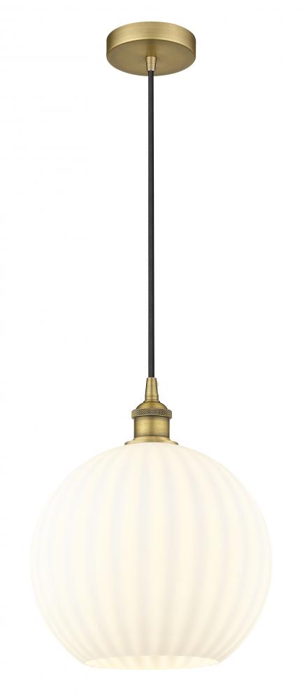 White Venetian - 1 Light - 12 inch - Brushed Brass - Cord Hung - Mini Pendant