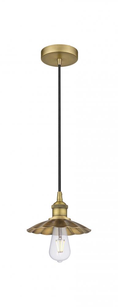 Scallop - 1 Light - 8 inch - Brushed Brass - Cord Hung - Mini Pendant