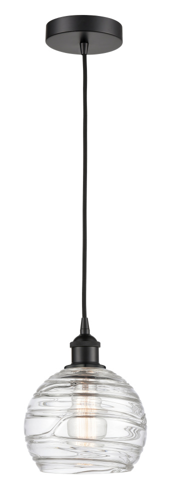 Athens Deco Swirl - 1 Light - 8 inch - Matte Black - Cord hung - Mini Pendant