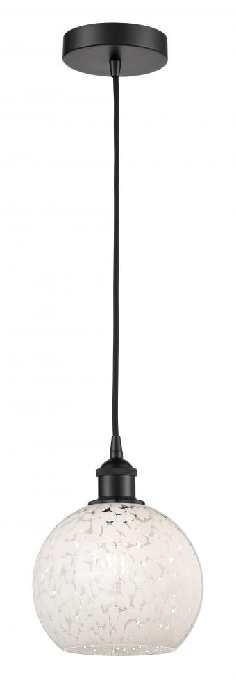 White Mouchette - 1 Light - 8 inch - Matte Black - Cord Hung - Mini Pendant