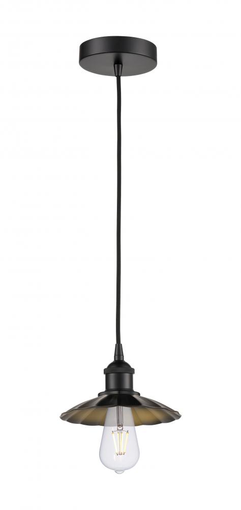 Scallop - 1 Light - 8 inch - Matte Black - Cord Hung - Mini Pendant