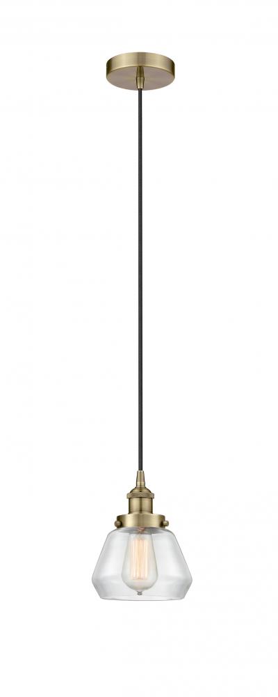 Fulton - 1 Light - 7 inch - Antique Brass - Cord hung - Mini Pendant