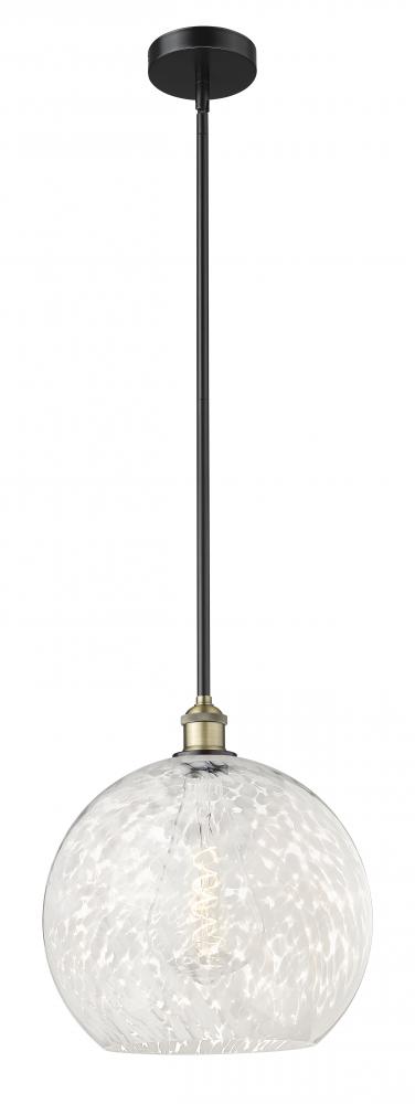 White Mouchette - 1 Light - 14 inch - Black Antique Brass - Stem Hung - Pendant