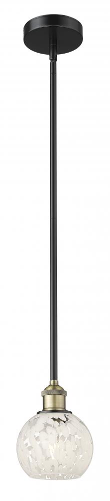 White Mouchette - 1 Light - 6 inch - Black Antique Brass - Stem Hung - Mini Pendant