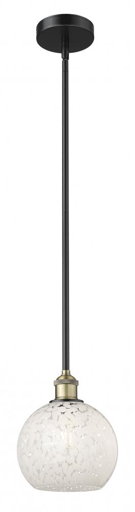 White Mouchette - 1 Light - 8 inch - Black Antique Brass - Stem Hung - Mini Pendant