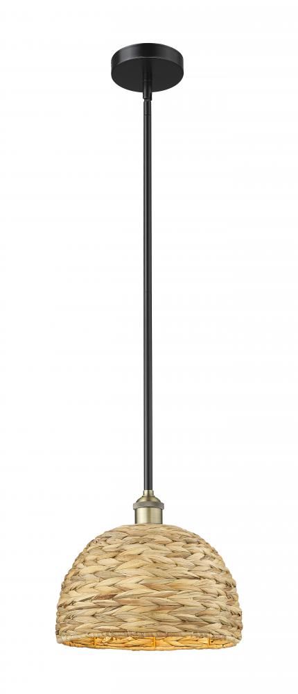 Woven Rattan - 1 Light - 12 inch - Black Antique Brass - Stem hung - Mini Pendant