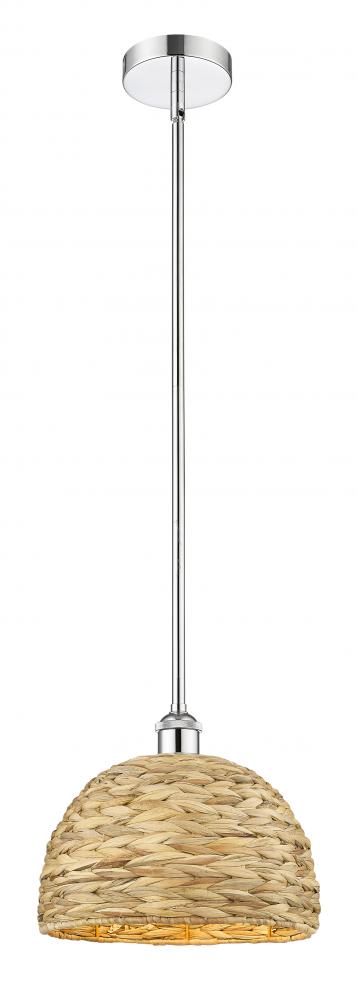 Woven Rattan - 1 Light - 12 inch - Polished Chrome - Stem hung - Mini Pendant