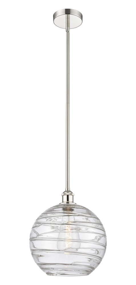 Athens Deco Swirl - 1 Light - 12 inch - Polished Nickel - Stem hung - Mini Pendant
