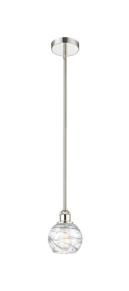 Athens Deco Swirl - 1 Light - 6 inch - Polished Nickel - Stem hung - Mini Pendant