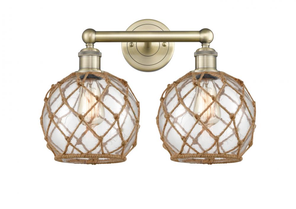 Farmhouse Rope - 2 Light - 17 inch - Antique Brass - Bath Vanity Light