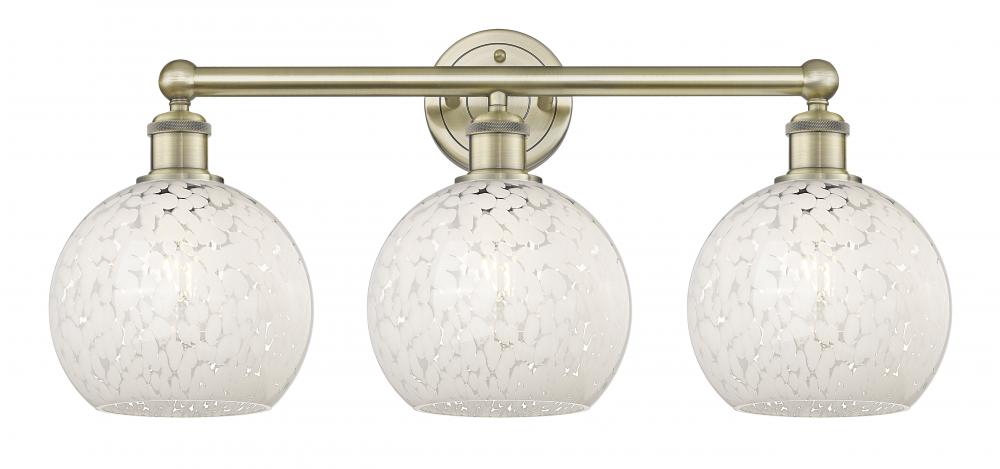 White Mouchette - 3 Light - 26 inch - Antique Brass - Bath Vanity Light