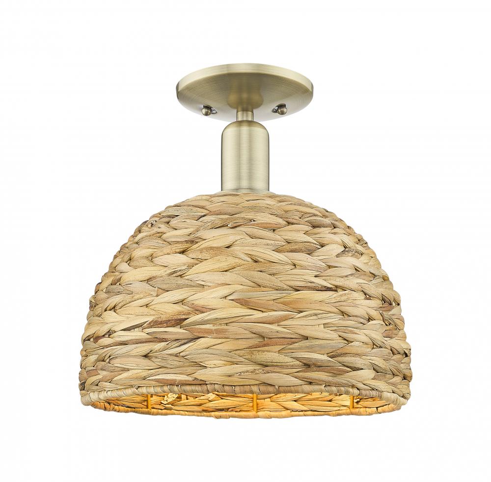 Woven Rattan - 1 Light - 12 inch - Antique Brass - Semi-Flush Mount