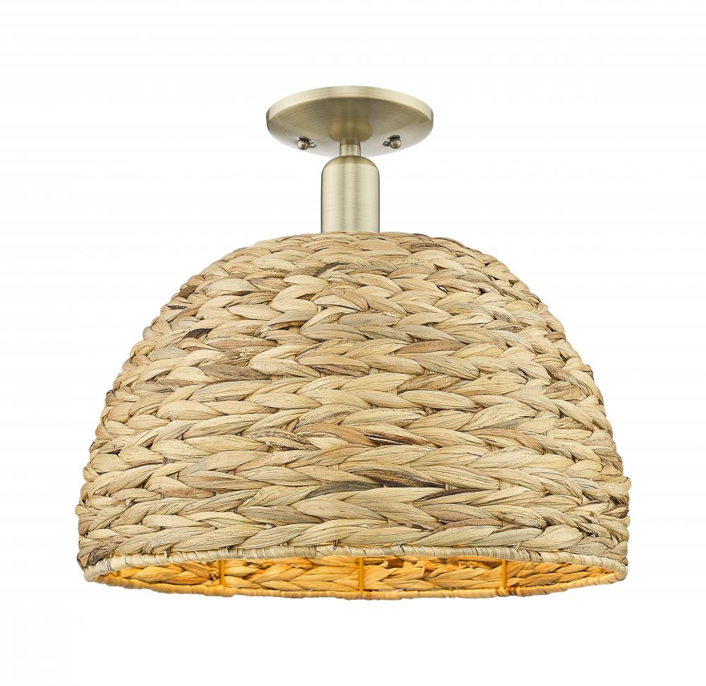 Woven Rattan - 1 Light - 16 inch - Antique Brass - Semi-Flush Mount