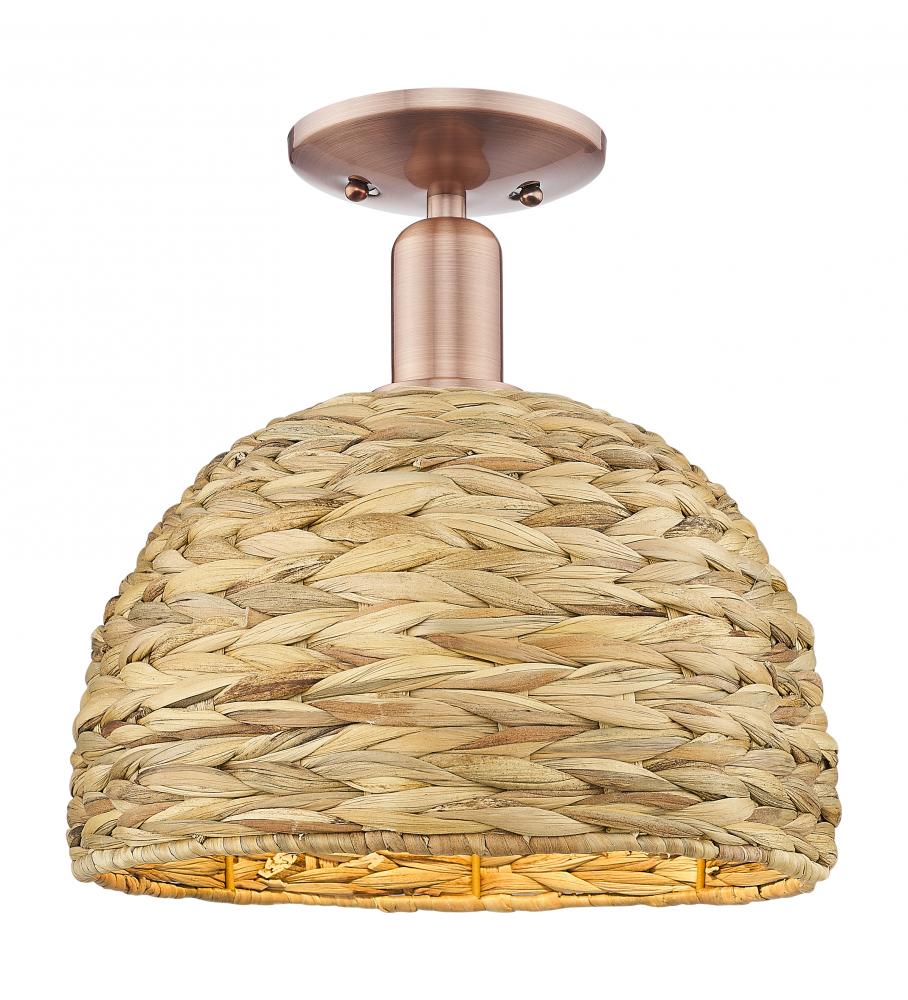 Woven Rattan - 1 Light - 12 inch - Antique Copper - Semi-Flush Mount
