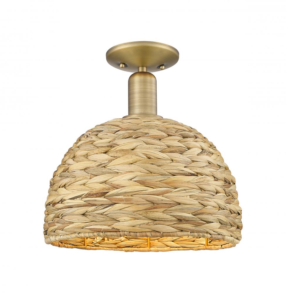 Woven Rattan - 1 Light - 12 inch - Brushed Brass - Semi-Flush Mount