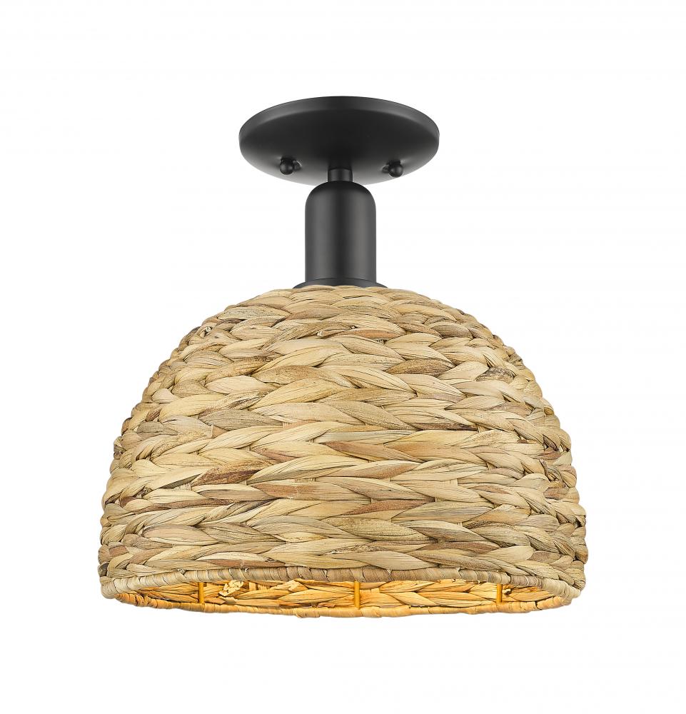 Woven Rattan - 1 Light - 12 inch - Matte Black - Semi-Flush Mount