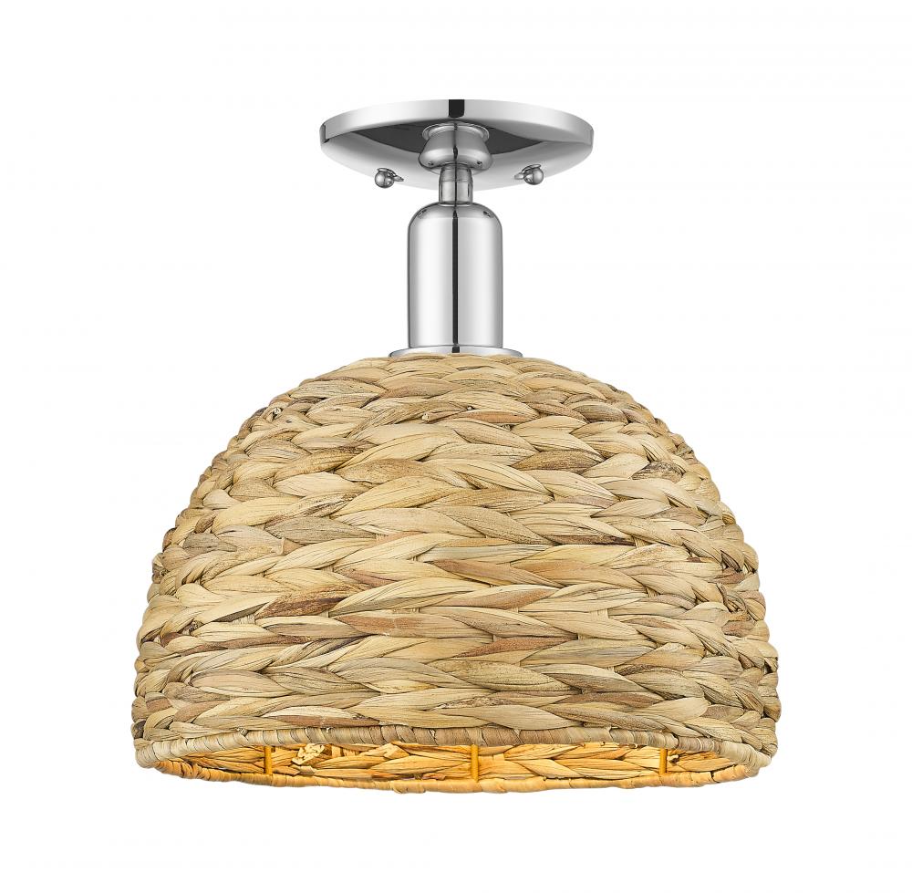 Woven Rattan - 1 Light - 12 inch - Polished Chrome - Semi-Flush Mount