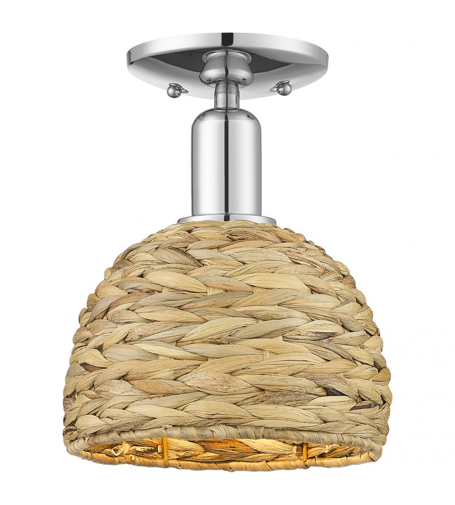 Woven Rattan - 1 Light - 8 inch - Polished Chrome - Semi-Flush Mount