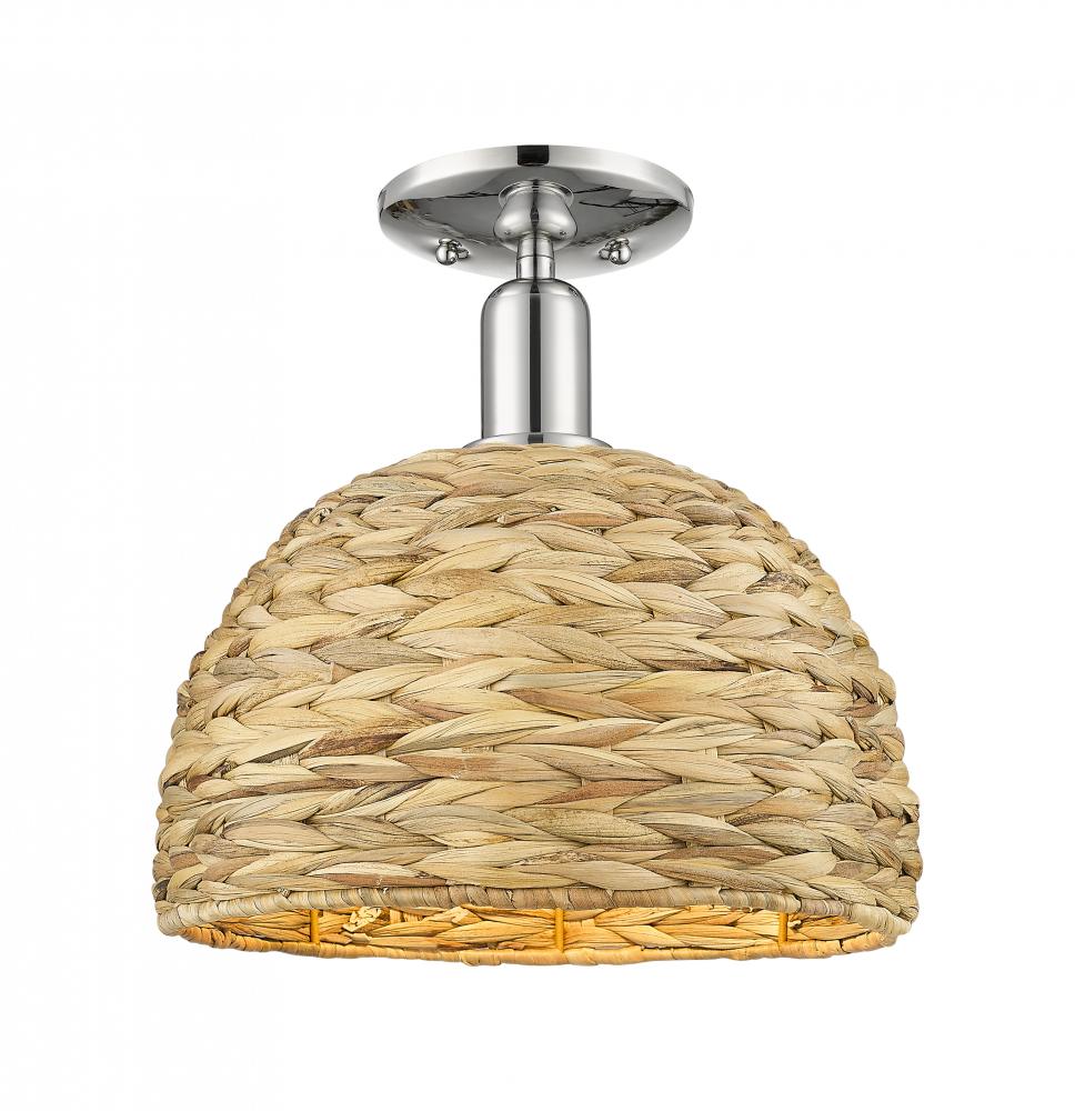 Woven Rattan - 1 Light - 12 inch - Polished Nickel - Semi-Flush Mount