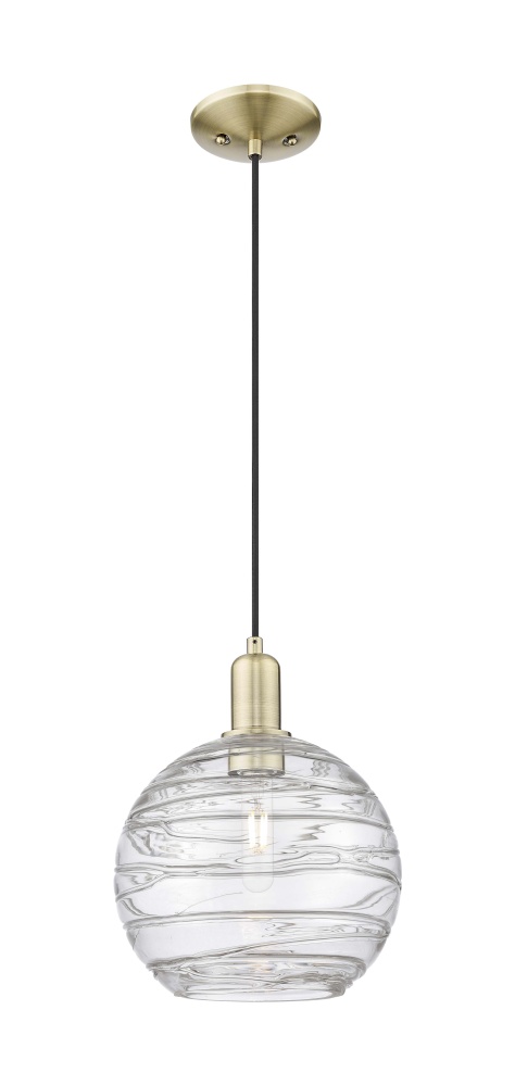 Athens Deco Swirl - 1 Light - 10 inch - Antique Brass - Cord hung - Mini Pendant