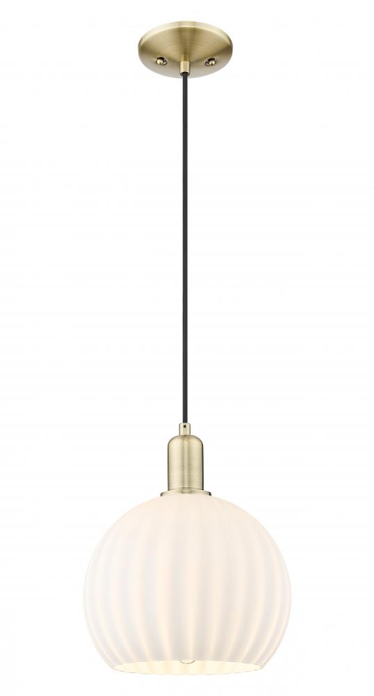 White Venetian - 1 Light - 10 inch - Antique Brass - Cord hung - Mini Pendant