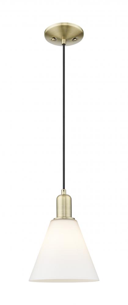 Berkshire Glass - 1 Light - 8 inch - Antique Brass - Cord hung - Mini Pendant