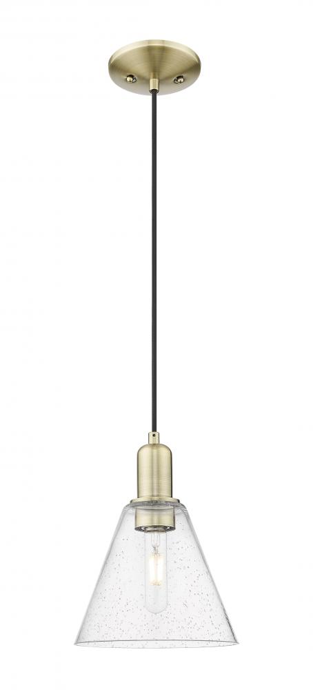 Berkshire Glass - 1 Light - 8 inch - Antique Brass - Cord hung - Mini Pendant
